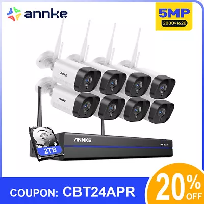 ANNKE 5MP Wireless 8CH NVR WiFi Security Camera System Two Way Audio Home CCTV • $129.99