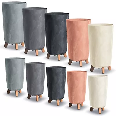 Tall Slim Concrete Look Plastic Planter Flower Soil Pot Indoor Outdoor With Legs • £10.99