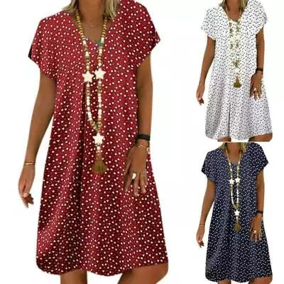 $20.69 • Buy Plus Size Women Boho Print Summer Beach Loose Midi Dress Short Sleeve Sun Dress