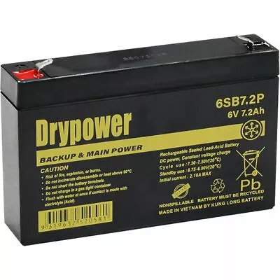 Drypower 6V 7.2Ah SLA Battery Backup & Main Power Cyclic Use • $31.99