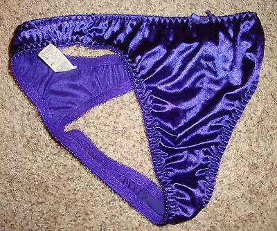 Vintage 7 L Grape Purple Satin Thong Shimmery Lycra Spandex Smooth Second Skin • $44