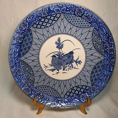 Karen Nat - Blue 12  Plate With Bird (Quail?) Center - Heavy High Quality • $32