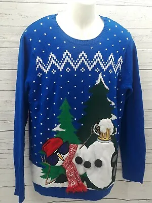 Jolly Sweaters Drunk Snowman With Beer Mens Christmas Holiday Blue White Sz L • $19.98