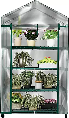 4 Tier Mini Greenhouse - Portable Greenhouse With Locking Wheels And PVC Cover  • $50.64