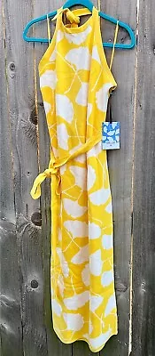 Diane Von Furstenberg DVF Halter Tie Neck Ginkgo Yellow Sweaterknit Dress XL • $33