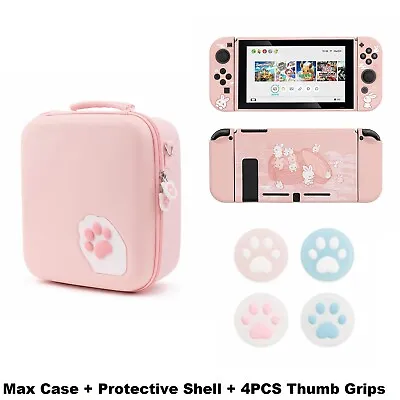 Geekshare Switch Max Carrying Case Protective Shell Thumb Grips Pink Cat Paw KIT • $12.99