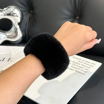 One Pair Real Rabbit Fur Cuff Women's Winter Bracelet Wrist Cuffs Gloves Sleeves • $23.99