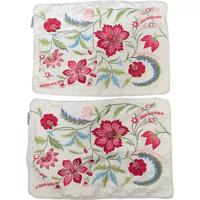 Primrose Vintage Embroidered Flower Floral Decorative Pillowcases 19x13 PAIR • $33.71