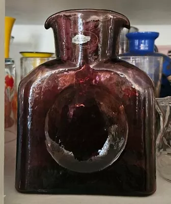 Blenko Art Glass Amethyst Water Bottle 384 Pitcher Carafe Decanter Double Spout • $52