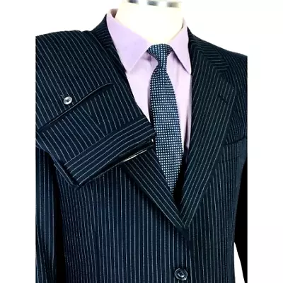 40R Sears Roebuck & Co USA Mens 1970s Vintage Suit Pencil Stripe Black Pants 36 • $119.95