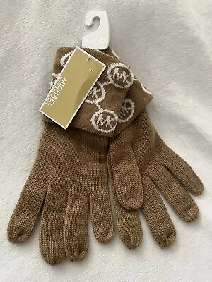 NEW Michael Kors Women's Gloves Jet Set Logo Cuff Knit Gloves Camel One Size • $25.25