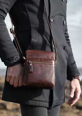 Luxury Leather Compact Flight / Bike Bag Men's Women's Across Body Shoulder Bags • £38.99