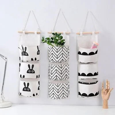 £5.52 • Buy 3 Pockets Hanging Storage Bag Wall Mounted Wall Pouch Cosmetic Toys Organizer UK