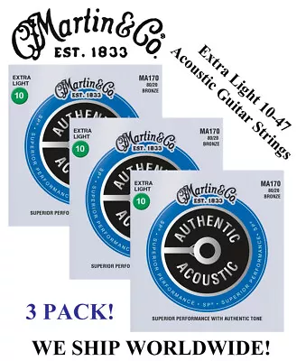 **3 Sets - Martin Ma170 Acoustic Guitar Strings Extra Light 80/20 (was M170)** • $18.98