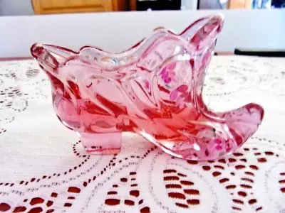 $27 • Buy Fenton Slipper Pink Glass Shoe With Hand Painted & Embossed Floral
