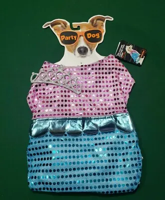 $9.95 • Buy Mermaid Dog Puppy Halloween Costume Tiara Pink Blue Sparkly Sequins M/L