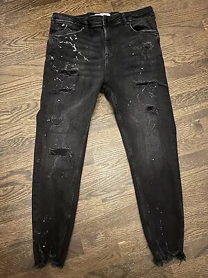 Zara Man Distressed Paint Splatter Skinny Ankle Jeans Size 32 • $40