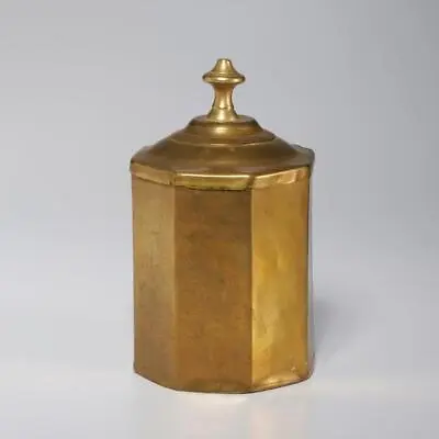 Vtg Octagonal Hand Hammered Brass Tea Caddy Stash Box W/ Hinged Lid 7  • $70