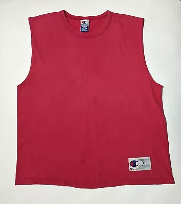 Vintage Champion Distessed Tank Top Size XL Red 90s USA Made 100% Cotton • $10.88