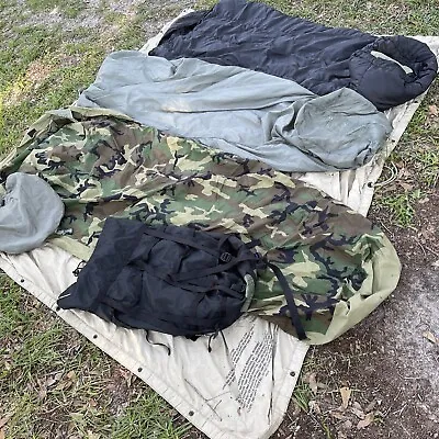 5-Piece Modular Sleep System Woodland CAMO USGI Military Bag Set Pre Owned • $195