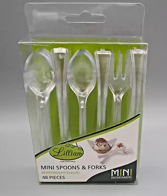 LILLIAN TABLESETTINGS~48 Pieces MINI 4.5  Clear Plastic Spoons & Forks • $7.97