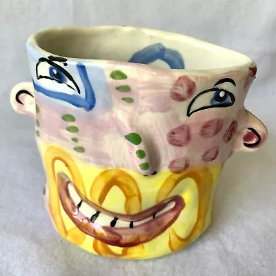 Laurel Izard & Edwin Shelton One Of A Kind Ceramic Vase Crazy Face Vintage 1993 • $54