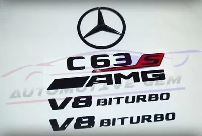 C63S COUPE AMG V8 BITURBO Rear Star Emblem Glossy Black Badge Combo Set C205 • $39.99