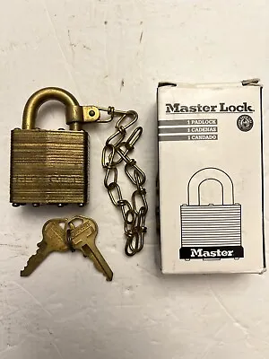 Original USGI Military Issue Master Lock Brass Set Padlock W/9  Chain & Key • $15