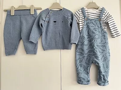 Baby Boys 3-6 Months Outfit Bundle Dungarees Dinosaur Animal Blue Tu Matalan GC • £10.99