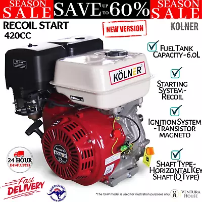 Kolner 16hp 25.4mm Horizontal Key Shaft Q Type Petrol Engine Recoil Start 420cc • $476.38