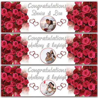 £4.99 • Buy 2 Personalised Wedding Engagement Banner Photo Party Poster Just Married Rose