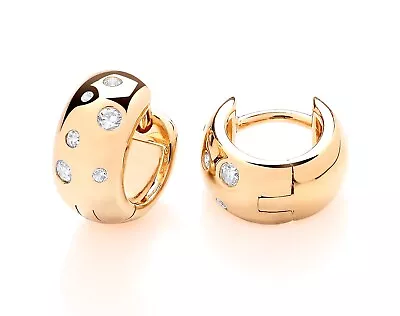 9ct Yellow Gold On Silver Cubic Zirconia Chunky Abstract Huggie Hoop Earrings • £20.95