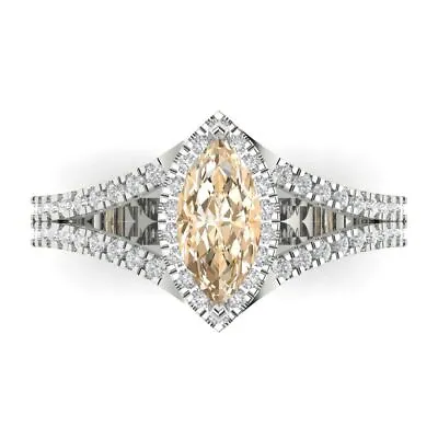 1.2 MQ Split Shank Natural Morganite Promise Bridal Wedding Ring 14k White Gold • £340.94