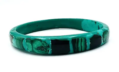 Vintage Malachite Inlay Green Stone Bangle Bracelet 2.6  • $38