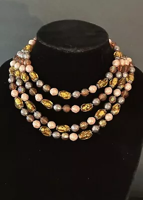 Vintage Gold Foil Beads W/ Faux Pink Gray Baroque Pearls And Amber Glass • $45