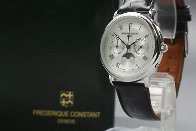 [Exc+5 W/ Box] Frederique Constant Moon Phase Silver Men's Quartz Watch JAPAN • $579.99