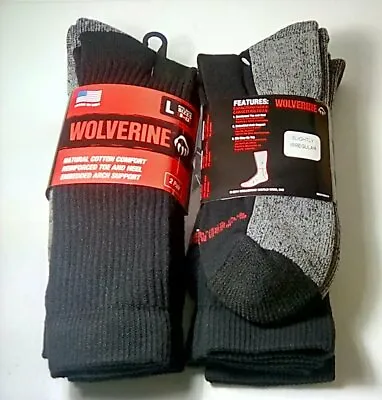 Wolverine Cotton Comfort Steel Toe Crew Black Large 4 Pairs • $16.99