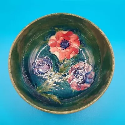 VTG Moorcroft Anemone Floral Pattern Footed Bowl•5 In Diam.•Tiny Repaired Chip • $45