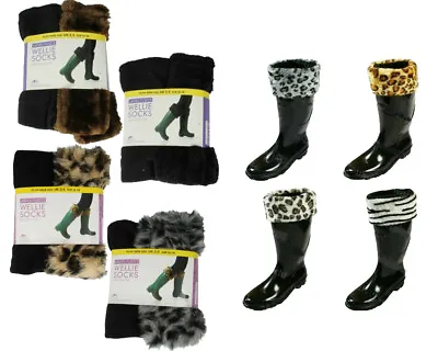 Ladies Fleece Zebra Welly Wellie Liners Sock Wellington Boot Thermal Socks Thick • £4.25