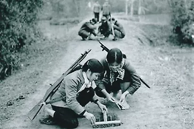 Vietnam  War  Photos --  Viet Cong Female Soldiers Planting Booby Traps • $3.99