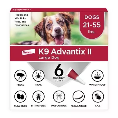 K9 Advantix II Monthly Flea & Tick Prevention For Large Dogs 21-55 Lbs 6 Doses • $71.98