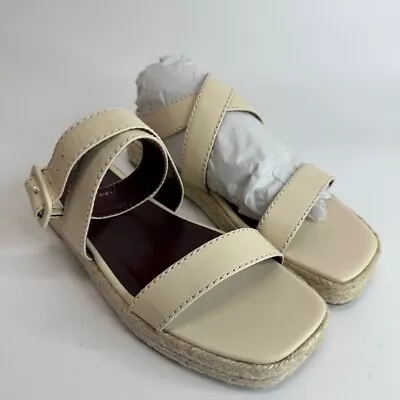 Staud Womens Lara Espadrilles Sandals Beige Leather Heel Strap Low Buckle 7 New • $16