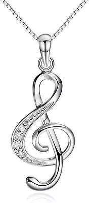 Music Note Pendant Necklace 925 Sterling Silver Cubic Zirconia Jewelry For Women • $12.58