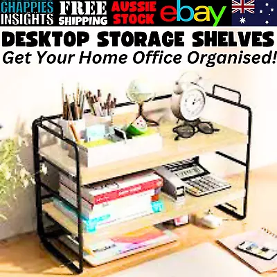 Desktop Storage Rack Bookshelf Office Black Wood Tone Compact Lightweight Home • $50