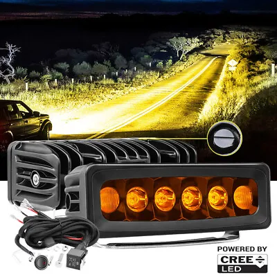 2x 6inch Cree Amber LED Work Light Bar Spot Fog Driving Lamp 4WD Offroad &Wiring • $65.99