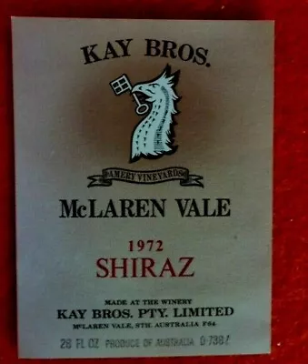 Kay Brothers   Wine Label Mclaren Vale 1972 Shiraz  • $4