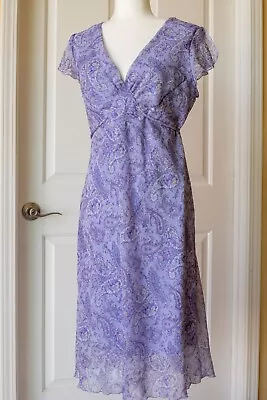 Vintage 90s Y2k Sun Dress  Purple Floral Paisley Midi Prairie Cottage-LARGE • £18.33