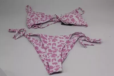 NEW ZAFUL Knot Bandeau COW PRINT BIKINI BATHING SWIM SUIT PINK WHITE • $14.98