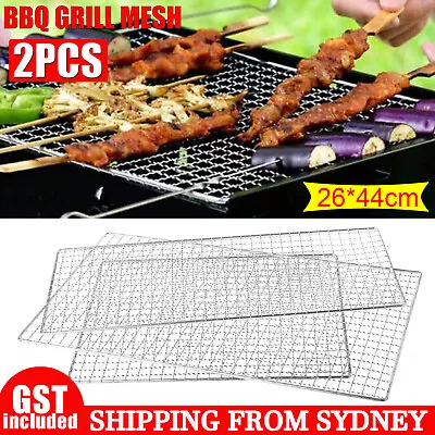 2X BBQ Grill Mesh Camping Cooking Hibachi Yakitori Stainless Steel 44cmx26cm New • $18.39