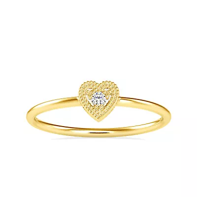 Natural Diamond 14k Solid Gold Delicate Milgrain Heart Promise Ring For Women • $356.67